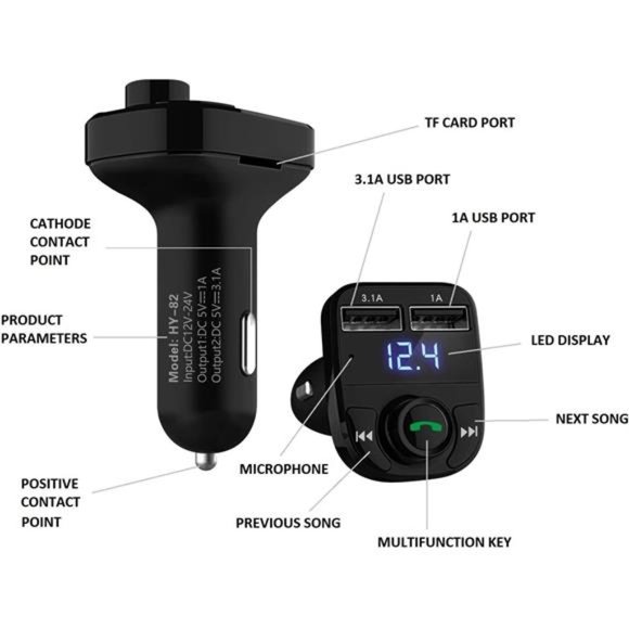 Handsfree Call Car Charger, Wireless Bluetooth FM Transmitter Radio Receiver - Picture 5 of 6